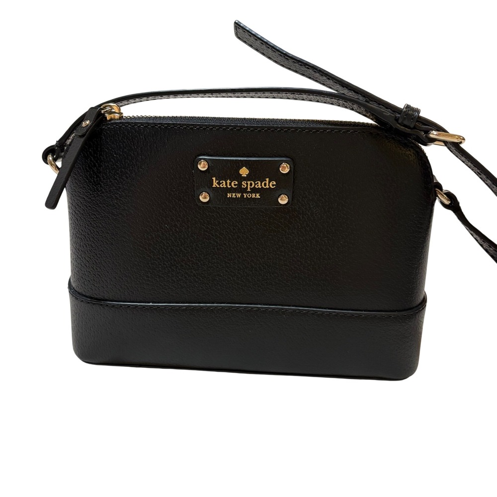 Kate Spade Wellesley Black Pebbled‎ Leather Dome Crossbody Bag Gold Logo Small